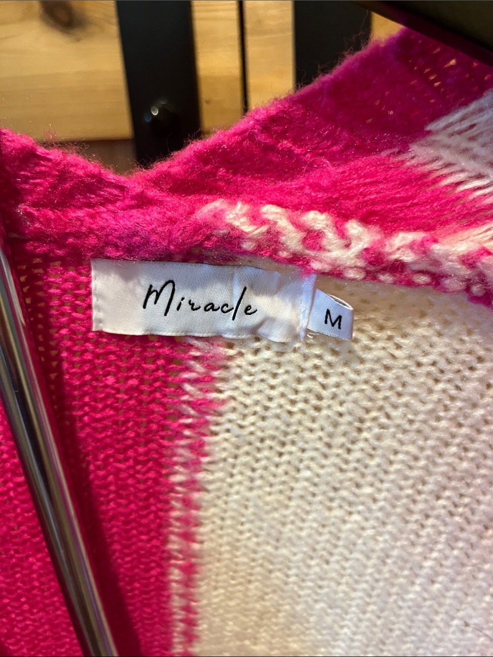 Miracle Hot Pink and White Checkerboard Open-Front Oversize Cardigan - Picture 2 of 7